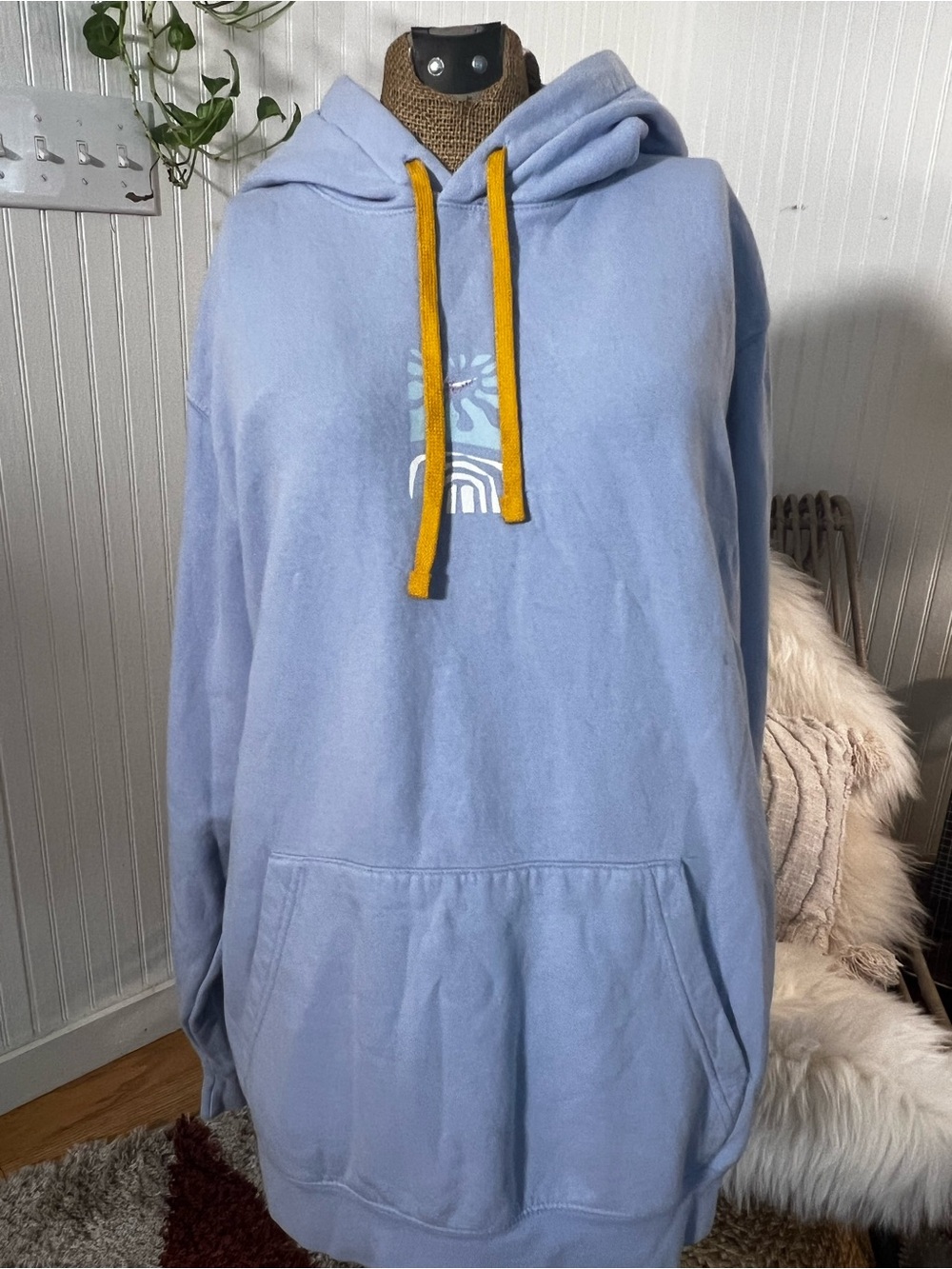 Light Blue Hoodie Sweatshirt with Yellow Drawcords-embroidered swoosh